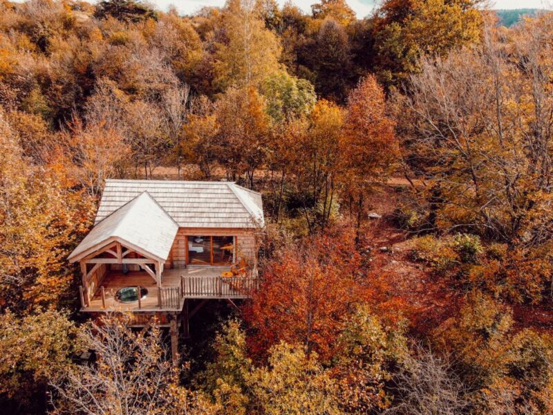 extérieur Cabanes du Hérisson, cabanes perchées de standing avec spa